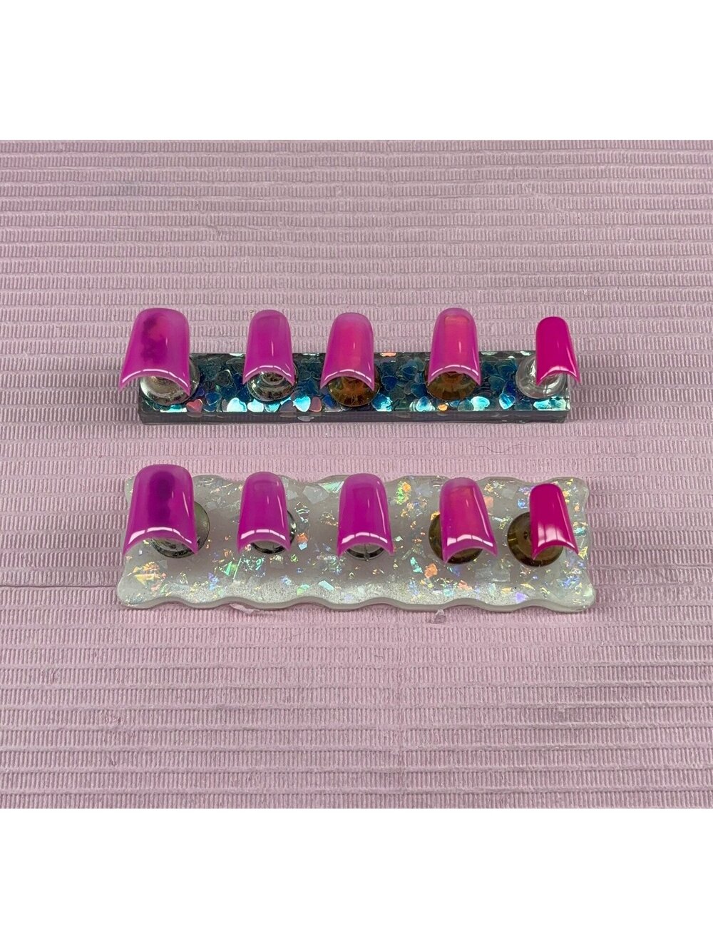 Short duck press on nails pink solid color handmade custom